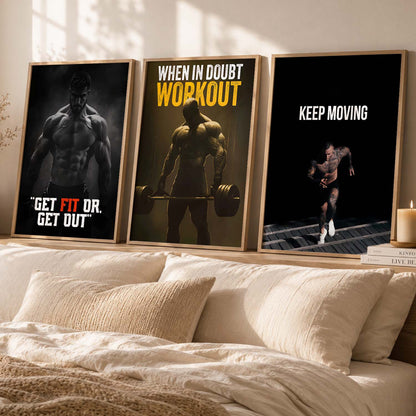 Aesthetic Gym Motivational Quotes Wall Art Set of 3 Framed Prints