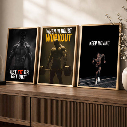 Aesthetic Gym Motivational Quotes Wall Art Set of 3 Framed Prints