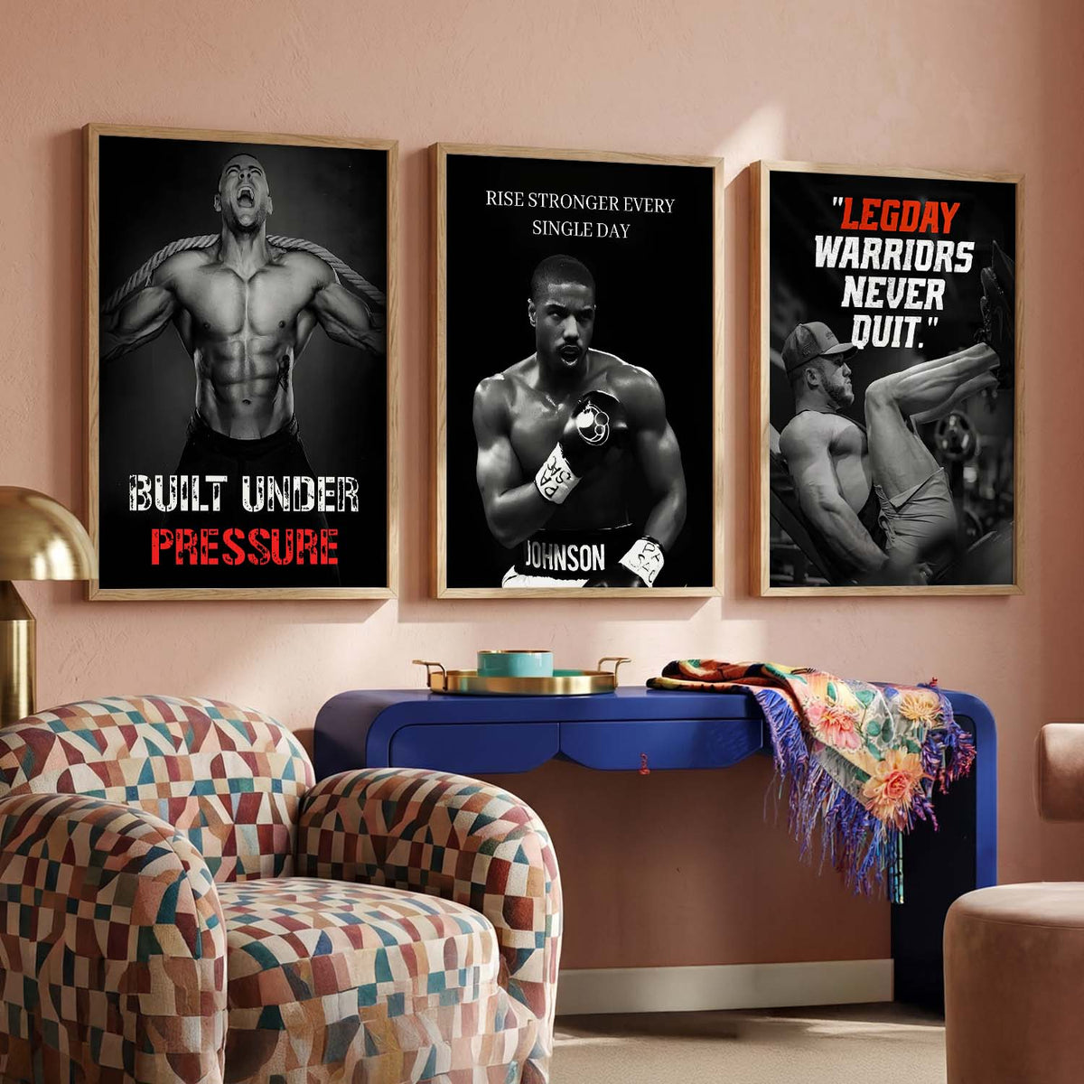 Aesthetic Fitness Workout Gym Motivational Quotes Wall Art Set of 3 Framed Prints