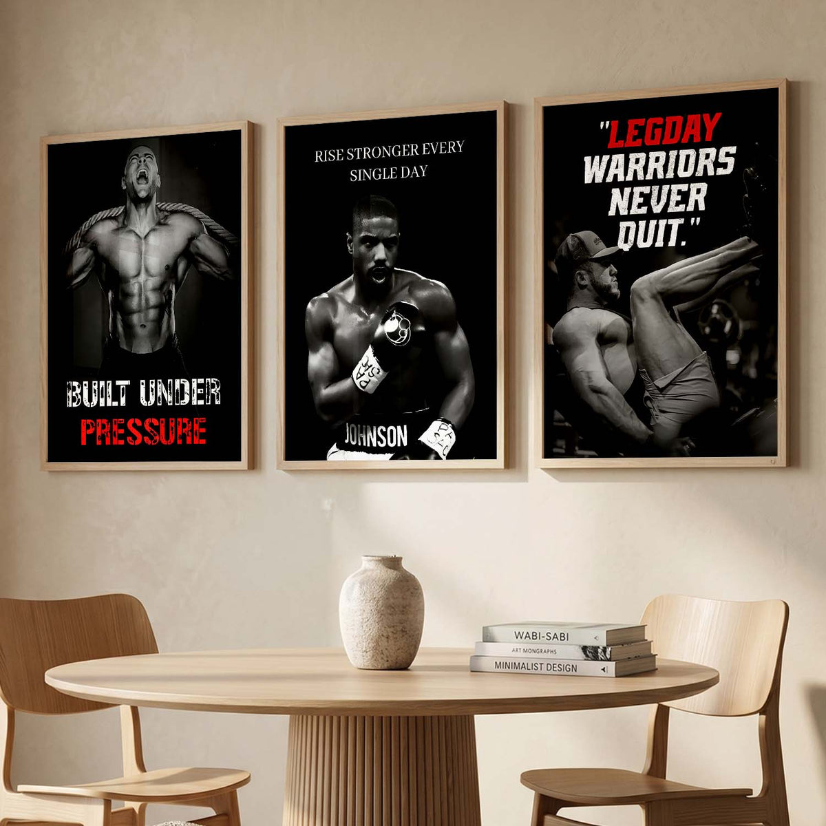 Aesthetic Fitness Workout Gym Motivational Quotes Wall Art Set of 3 Framed Prints