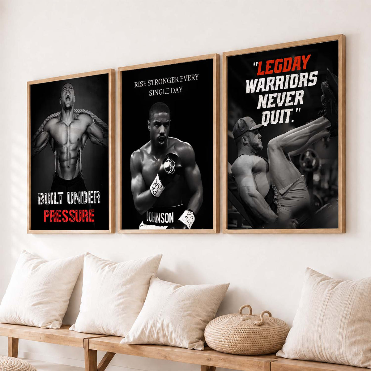 Aesthetic Fitness Workout Gym Motivational Quotes Wall Art Set of 3 Framed Prints