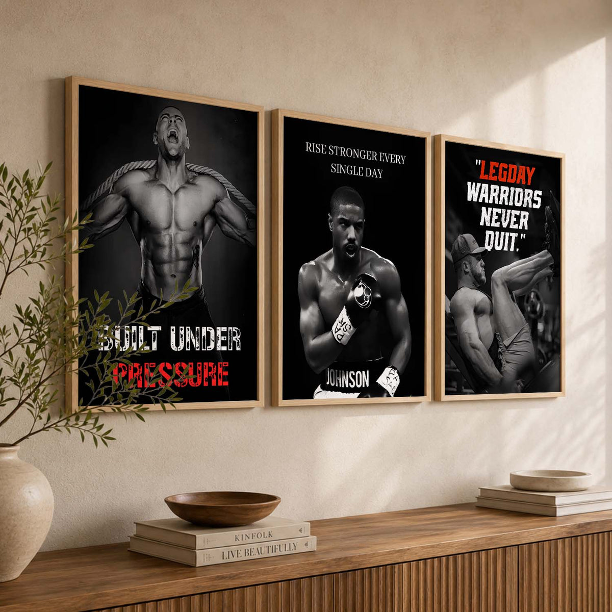 Aesthetic Fitness Workout Gym Motivational Quotes Wall Art Set of 3 Framed Prints