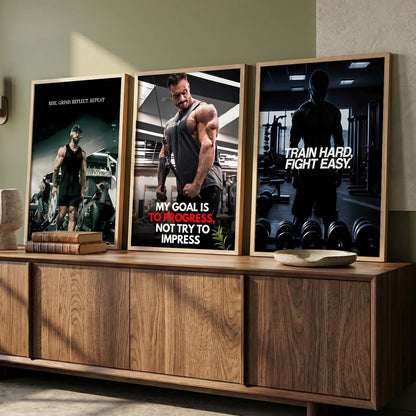 Aesthetic Bodybuilding Gym Motivational Quotes Wall Art Set of 3 Framed Prints for Fitness Room
