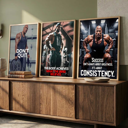Gym Modern Motivational Quotes Wall Art Set of 3 Framed Prints