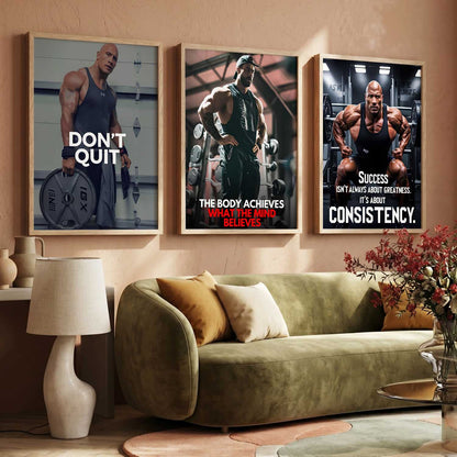 Gym Modern Motivational Quotes Wall Art Set of 3 Framed Prints