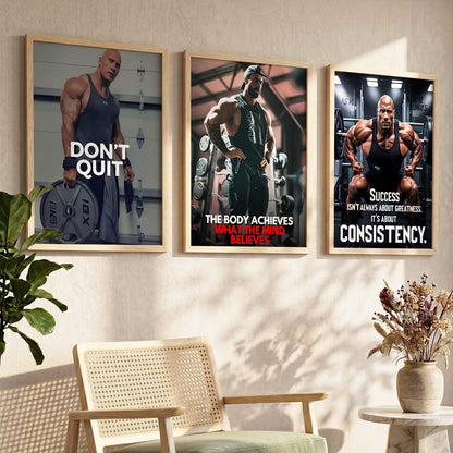 Gym Modern Motivational Quotes Wall Art Set of 3 Framed Prints