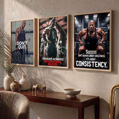 Gym Modern Motivational Quotes Wall Art Set of 3 Framed Prints