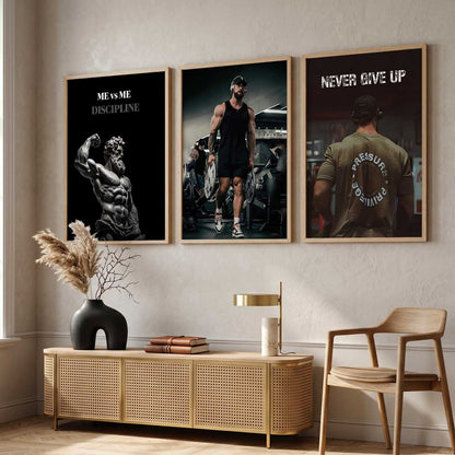 Goal Setting Bodybuilding Gym Motivational Quotes Wall Art Set of 3 Framed Prints