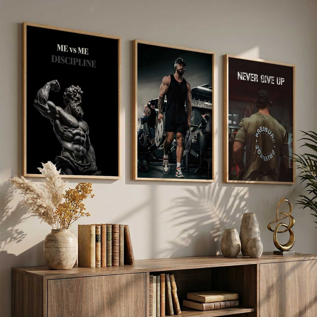 Goal Setting Bodybuilding Gym Motivational Quotes Wall Art Set of 3 Framed Prints