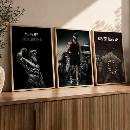 Goal Setting Bodybuilding Gym Motivational Quotes Wall Art Set of 3 Framed Prints