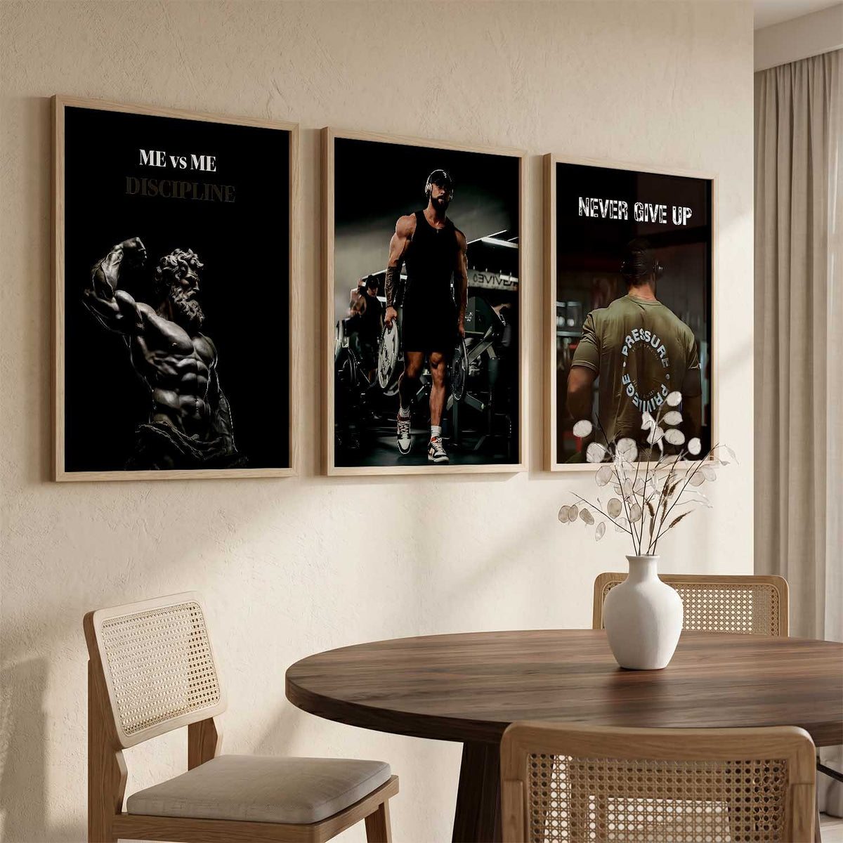 Goal Setting Bodybuilding Gym Motivational Quotes Wall Art Set of 3 Framed Prints