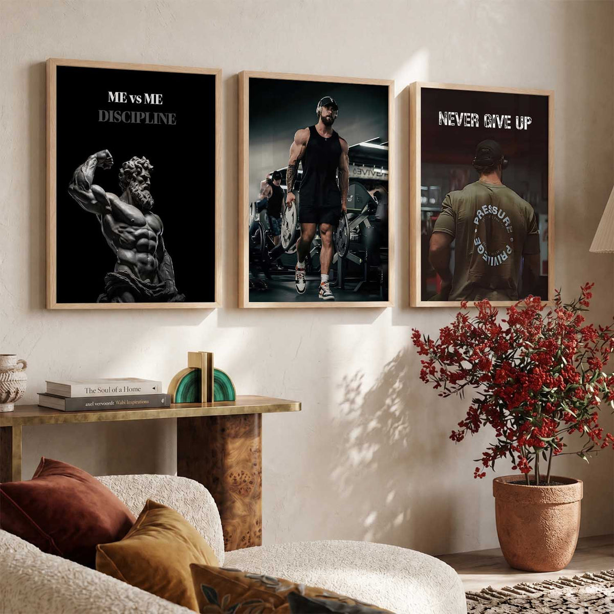 Goal Setting Bodybuilding Gym Motivational Quotes Wall Art Set of 3 Framed Prints