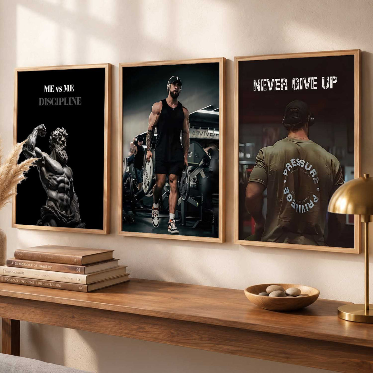Goal Setting Bodybuilding Gym Motivational Quotes Wall Art Set of 3 Framed Prints