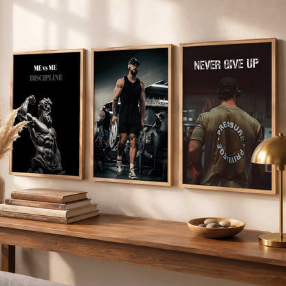 Goal Setting Bodybuilding Gym Motivational Quotes Wall Art Set of 3 Framed Prints