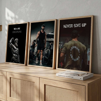 Goal Setting Bodybuilding Gym Motivational Quotes Wall Art Set of 3 Framed Prints