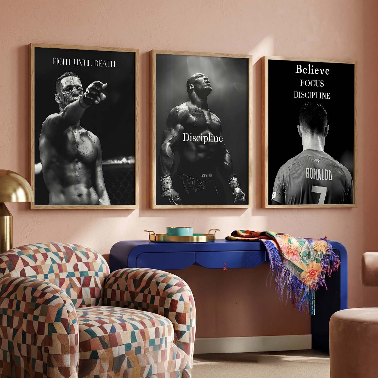 Bodybuilding Gym Motivational Quotes Wall Art Set of 3 Framed Prints for Gym Wall