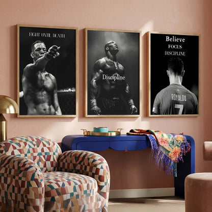 Bodybuilding Gym Motivational Quotes Wall Art Set of 3 Framed Prints for Gym Wall