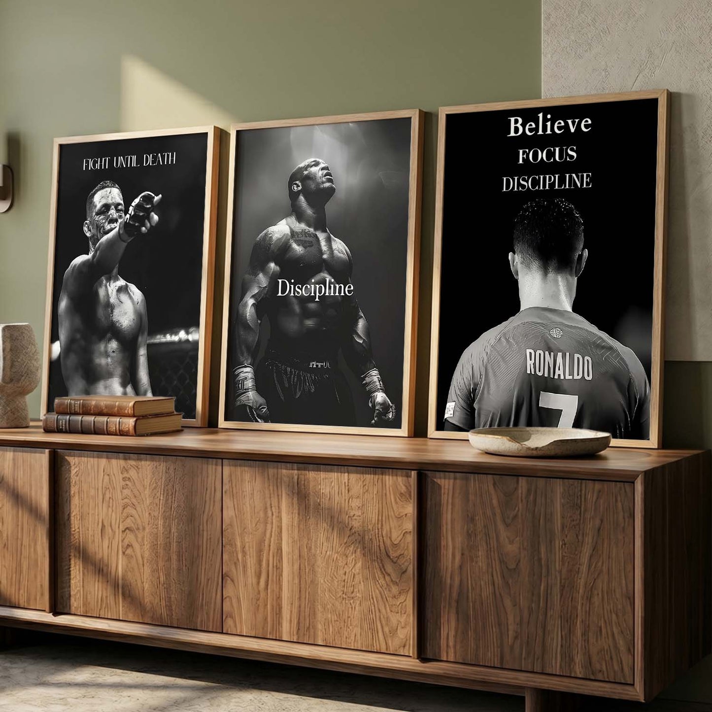 Bodybuilding Gym Motivational Quotes Wall Art Set of 3 Framed Prints for Gym Wall