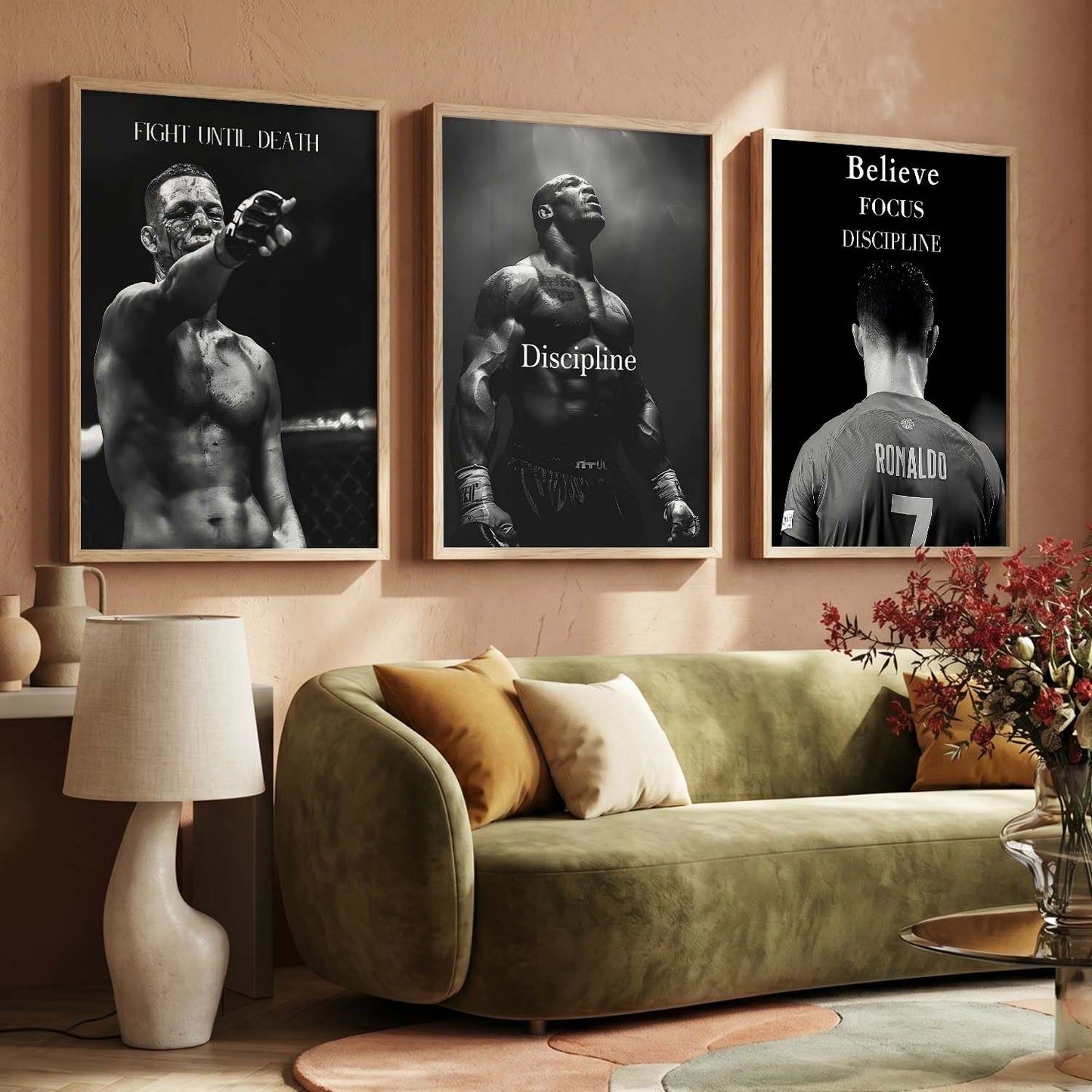 Bodybuilding Gym Motivational Quotes Wall Art Set of 3 Framed Prints for Gym Wall