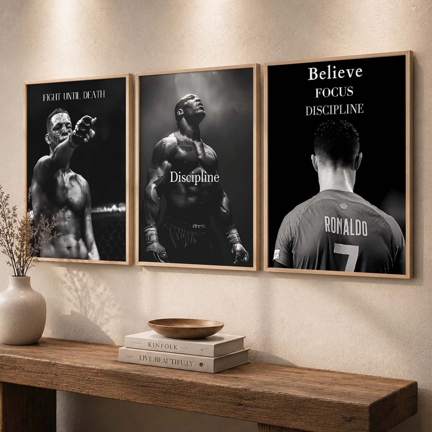 Bodybuilding Gym Motivational Quotes Wall Art Set of 3 Framed Prints for Gym Wall