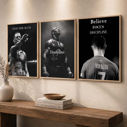 Bodybuilding Gym Motivational Quotes Wall Art Set of 3 Framed Prints for Gym Wall