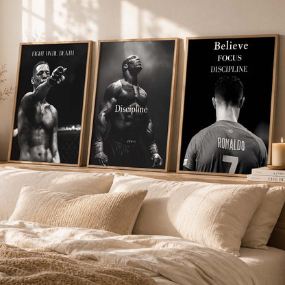 Bodybuilding Gym Motivational Quotes Wall Art Set of 3 Framed Prints for Gym Wall