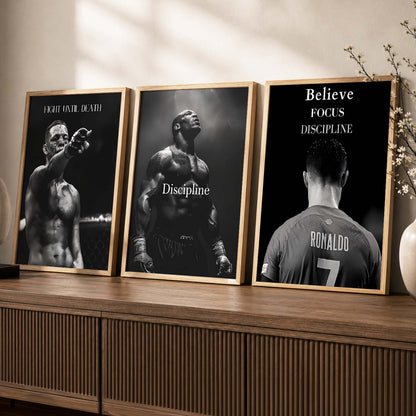 Bodybuilding Gym Motivational Quotes Wall Art Set of 3 Framed Prints for Gym Wall