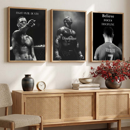 Bodybuilding Gym Motivational Quotes Wall Art Set of 3 Framed Prints for Gym Wall