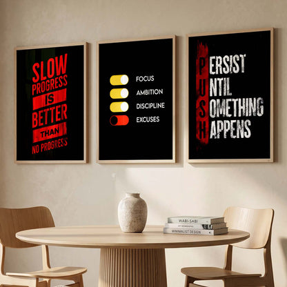 Bodybuilding Gym Motivational Quotes Wall Art Set of 3 Framed Prints for Training Room