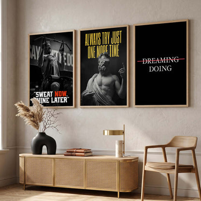 Bodybuilding Gym Motivational Quotes Wall Art Set of 3 Framed Prints for Workout Space