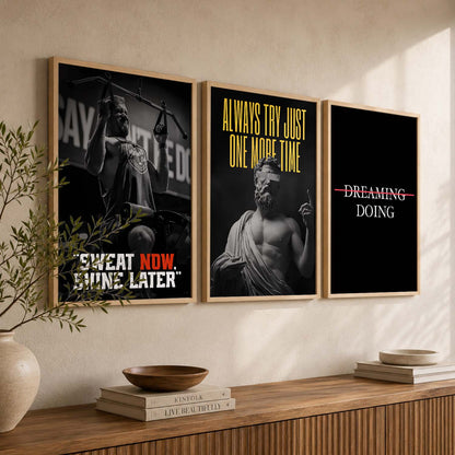 Bodybuilding Gym Motivational Quotes Wall Art Set of 3 Framed Prints for Workout Space