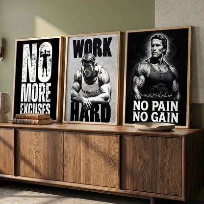 Workout Gym Motivational Quotes Wall Art Set of 3 Framed Prints for Fitness Room