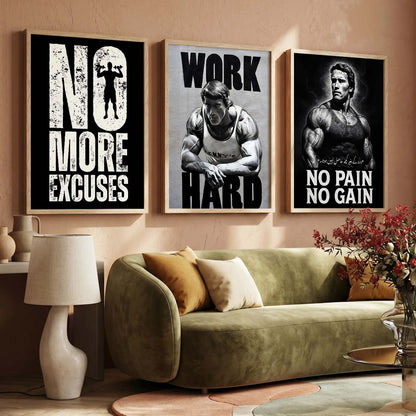 Workout Gym Motivational Quotes Wall Art Set of 3 Framed Prints for Fitness Room