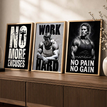 Workout Gym Motivational Quotes Wall Art Set of 3 Framed Prints for Fitness Room