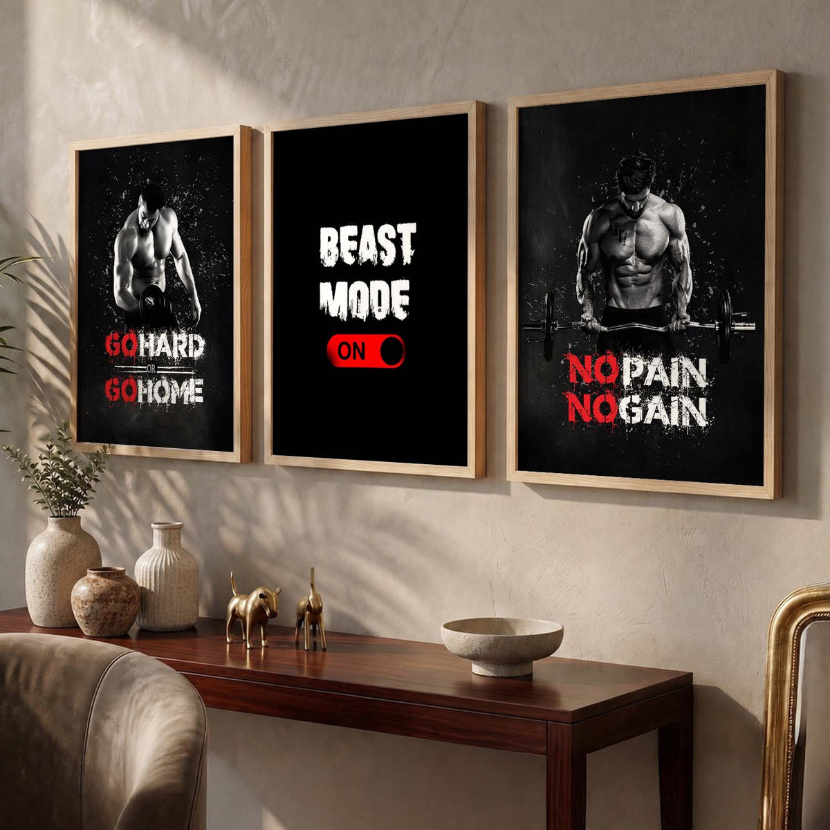Modern Typography Motivational Quotes Wall Art Set of 3 Framed Prints for Training Room