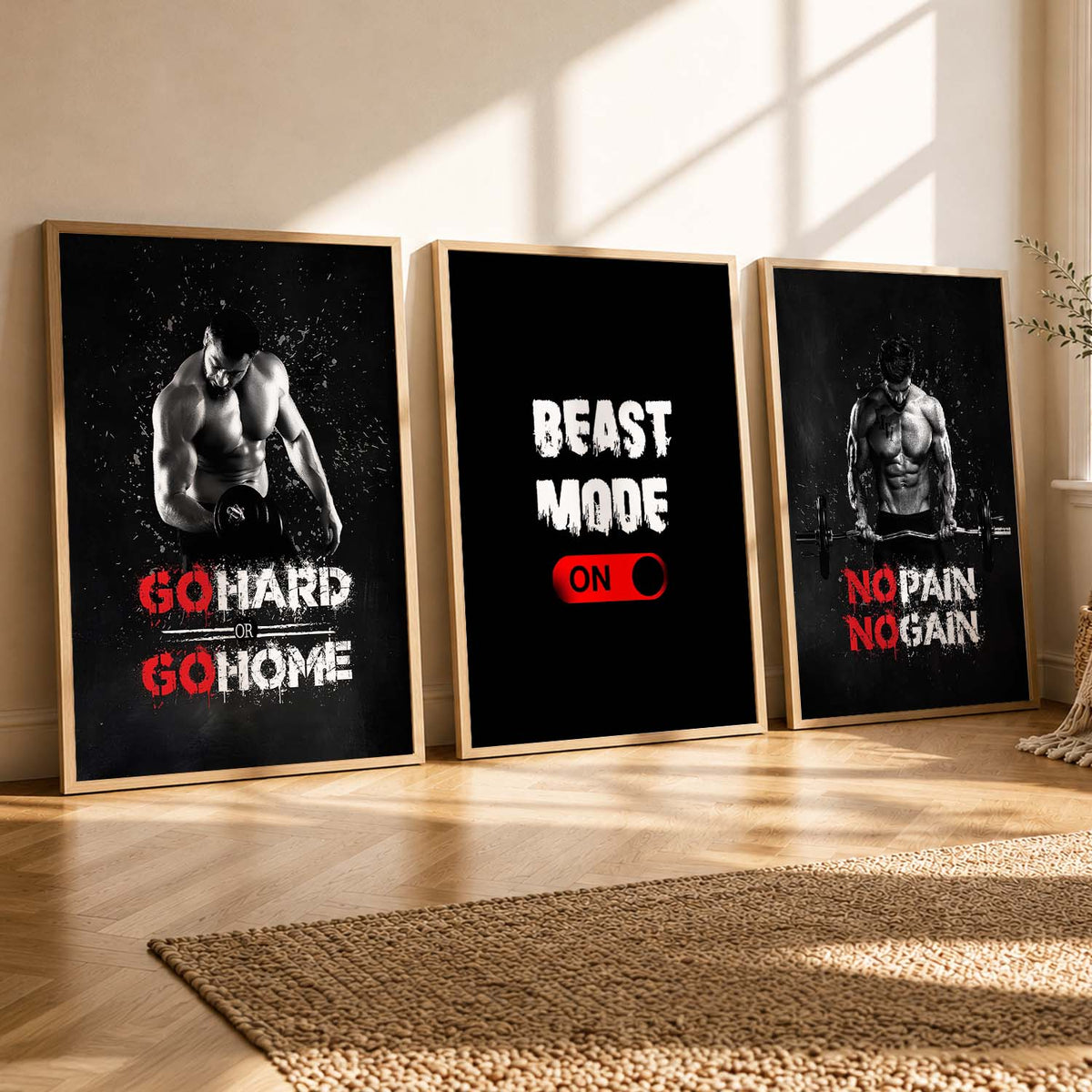 Modern Typography Motivational Quotes Wall Art Set of 3 Framed Prints for Training Room