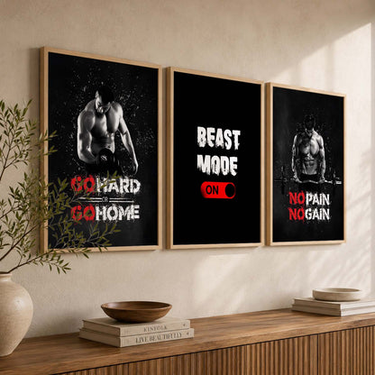 Modern Typography Motivational Quotes Wall Art Set of 3 Framed Prints for Training Room