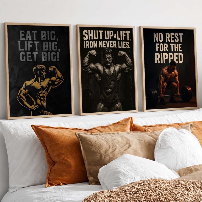 Work Hard Bold Typography Motivational Quotes Wall Art Set of 3 Framed Prints
