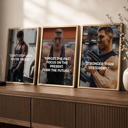 Bodybuilding Gym Motivational Quotes Wall Art Set of 3 Framed Prints for Fitness Room