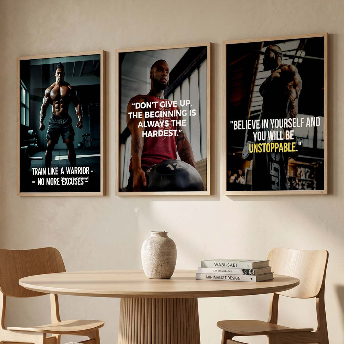 Bodybuilding Gym Motivational Quotes - Fitness Design Wall Art Set of 3 Framed Prints