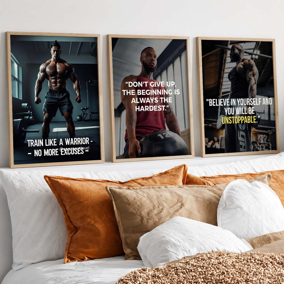 Bodybuilding Gym Motivational Quotes - Fitness Design Wall Art Set of 3 Framed Prints