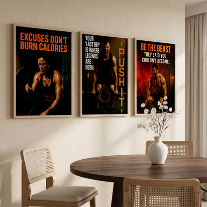Bold Typography Motivational Quotes Wall Art Set of 3 Framed Prints for Gym Wall