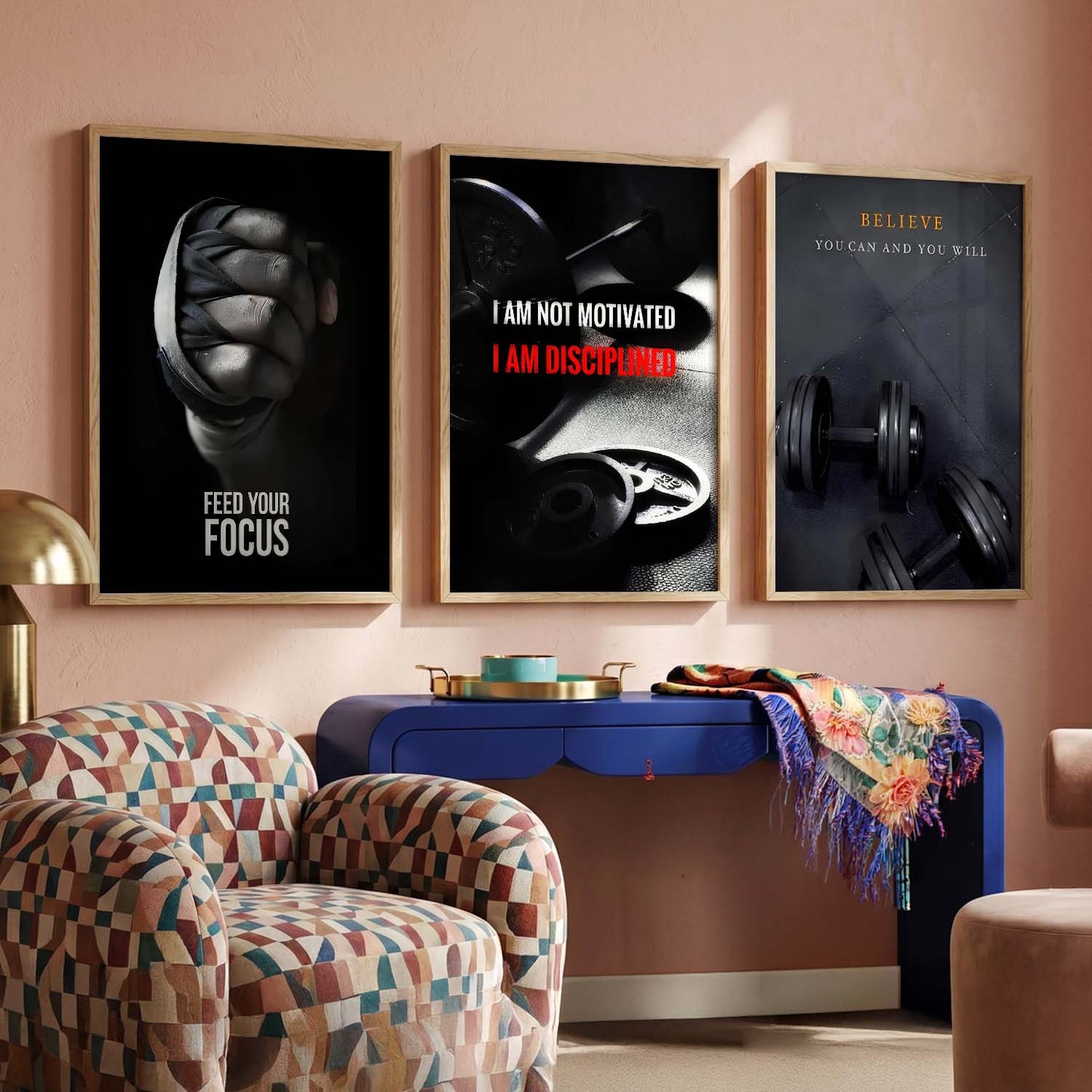 Bold Typography Motivational Quotes Wall Art Set of 3 Framed Prints for Training Room