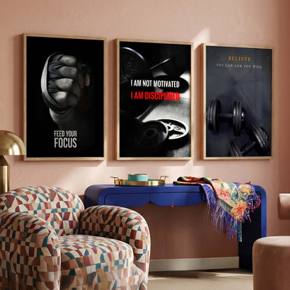 Bold Typography Motivational Quotes Wall Art Set of 3 Framed Prints for Training Room