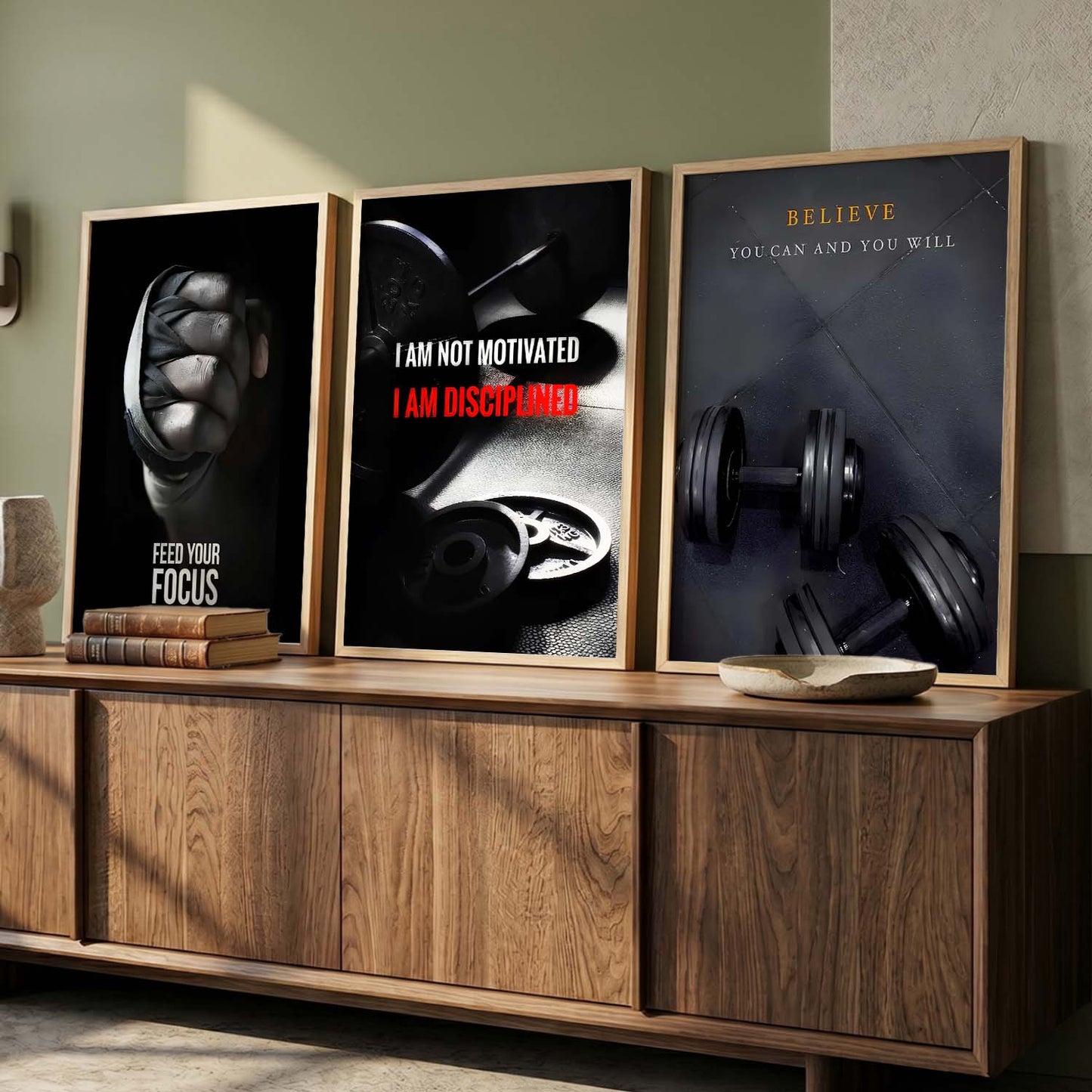 Bold Typography Motivational Quotes Wall Art Set of 3 Framed Prints for Training Room