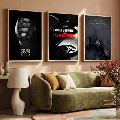 Bold Typography Motivational Quotes Wall Art Set of 3 Framed Prints for Training Room