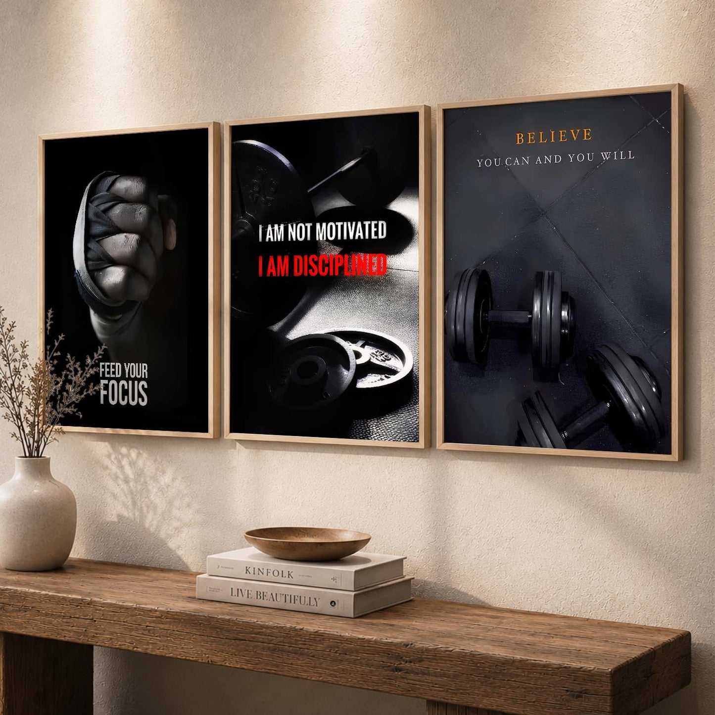 Bold Typography Motivational Quotes Wall Art Set of 3 Framed Prints for Training Room