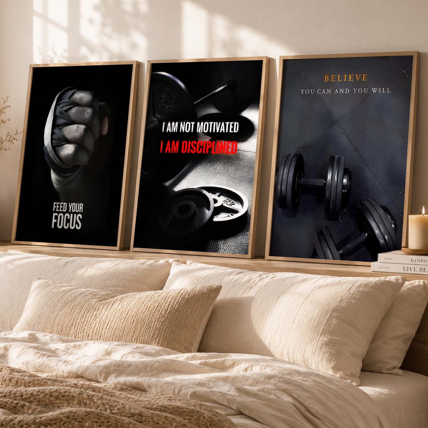 Bold Typography Motivational Quotes Wall Art Set of 3 Framed Prints for Training Room