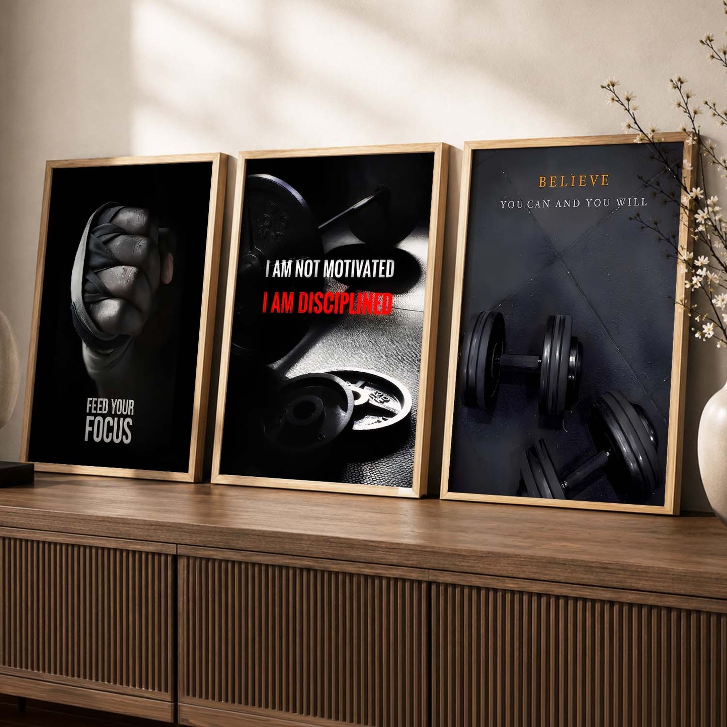 Bold Typography Motivational Quotes Wall Art Set of 3 Framed Prints for Training Room