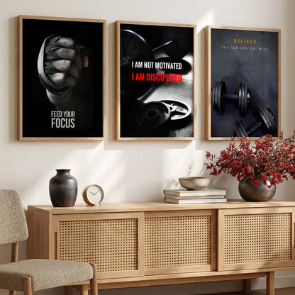 Bold Typography Motivational Quotes Wall Art Set of 3 Framed Prints for Training Room